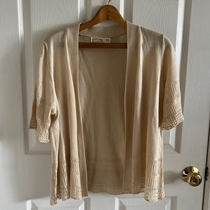 Faded Glory Light Beige Half Sleeve Open Front Knit Cardigan Size XXL